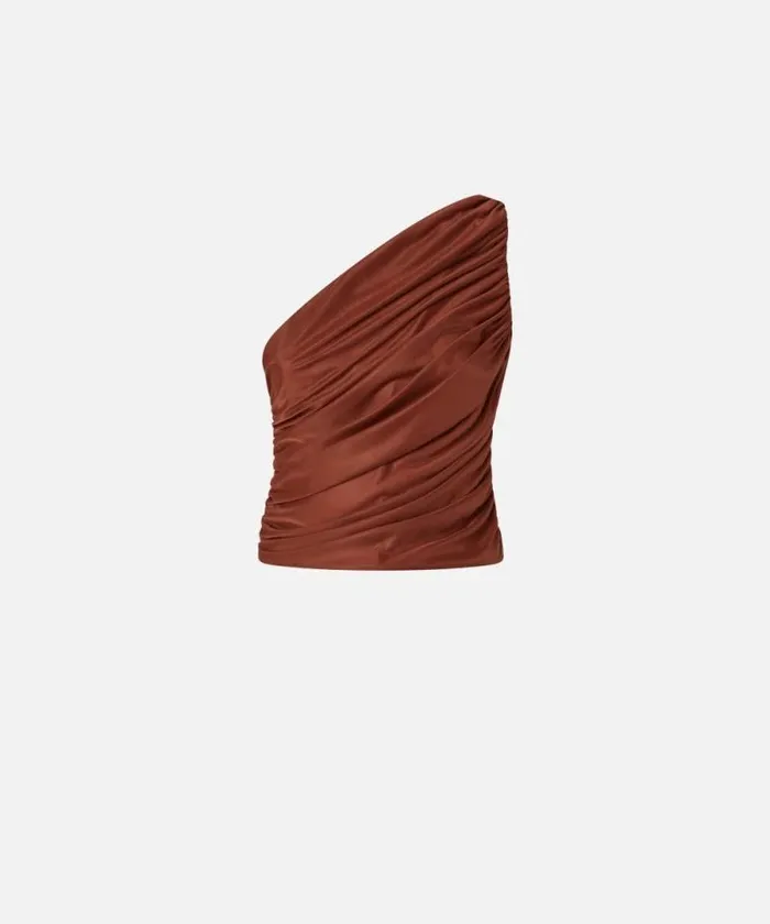Women Topwear Pinko Oneshoulder Tulle Top Cinnamon Women Topwear Pinko Oneshoulder Tulle Top Cinnamon