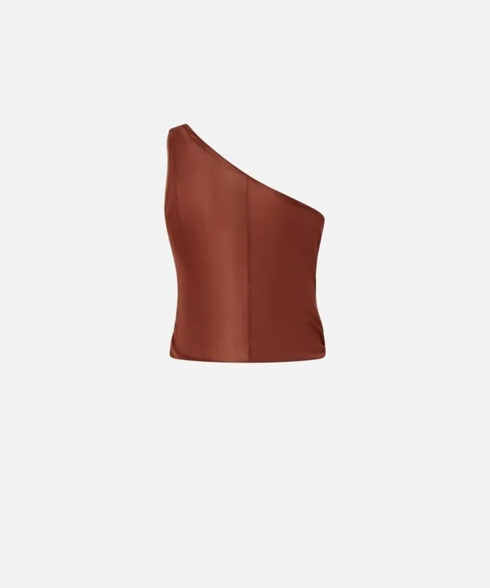 Women Topwear Pinko Oneshoulder Tulle Top Cinnamon Women Topwear Pinko Oneshoulder Tulle Top Cinnamon