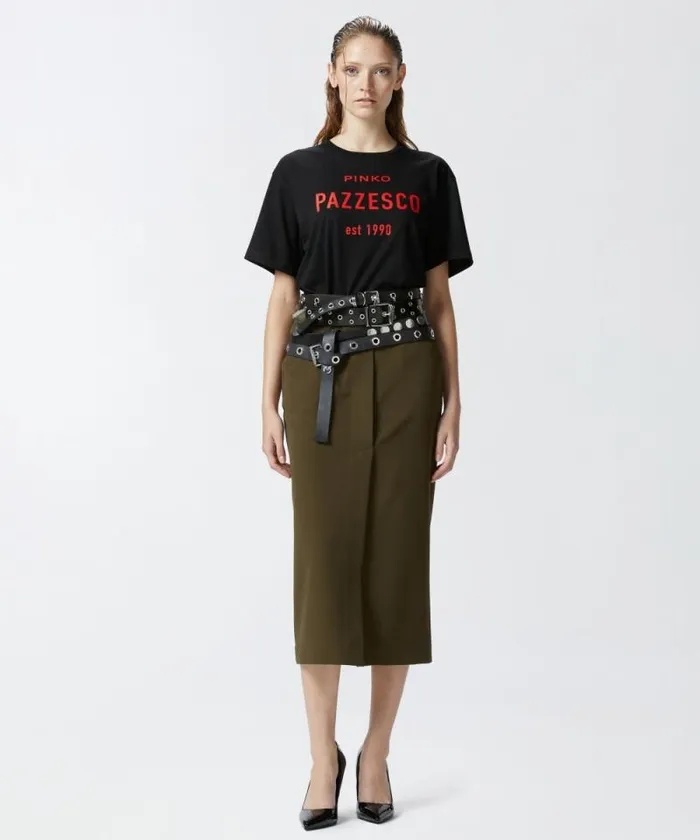 Women Topwear Pinko PINKO Pazzesco Tshirt Limo Black Women Topwear Pinko PINKO Pazzesco Tshirt Limo Black