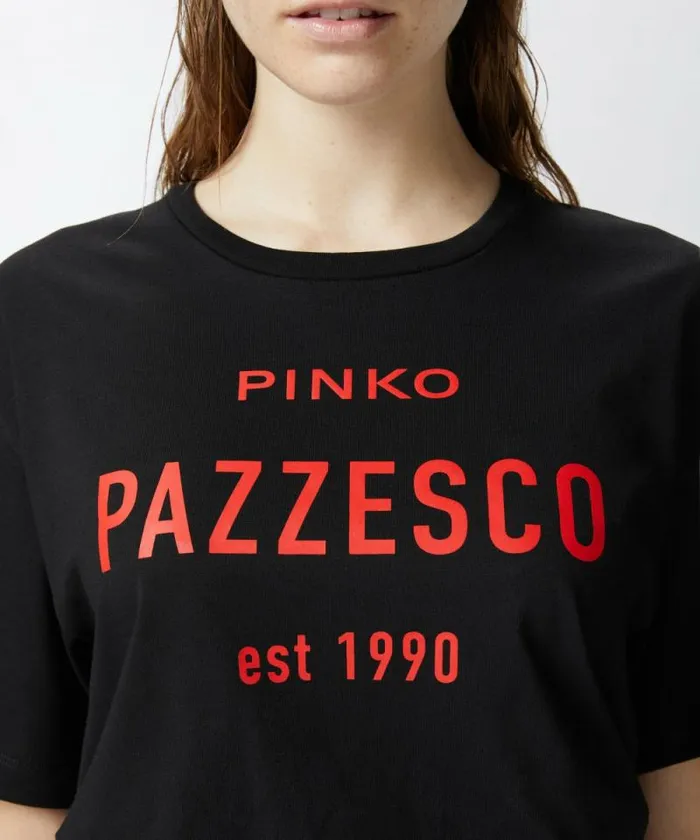 Women Topwear Pinko PINKO Pazzesco Tshirt Limo Black Women Topwear Pinko PINKO Pazzesco Tshirt Limo Black