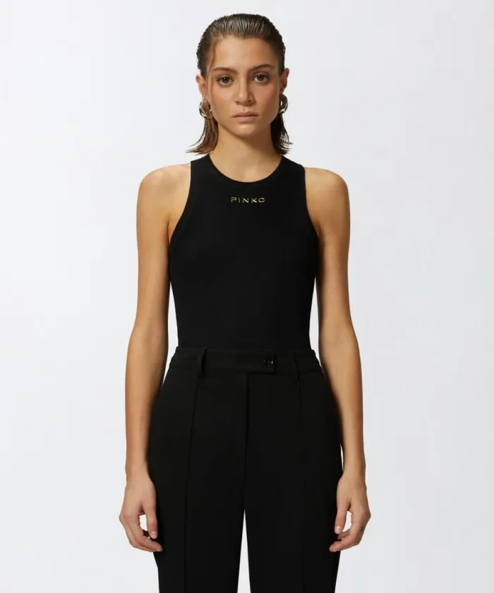 Women Topwear Pinko Ribbed Top With Logo Limo Black