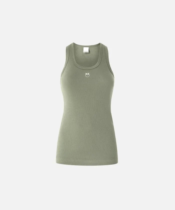 Women Topwear Pinko Ribbed Vest Top With Birds Logo Fourleaf Clover Green Women Topwear Pinko Ribbed Vest Top With Birds Logo Fourleaf Clover Green