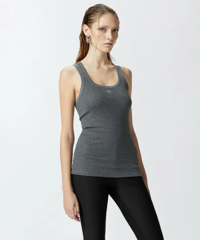 Women Topwear Pinko Ribbed Vest Top With Logo Greycrow