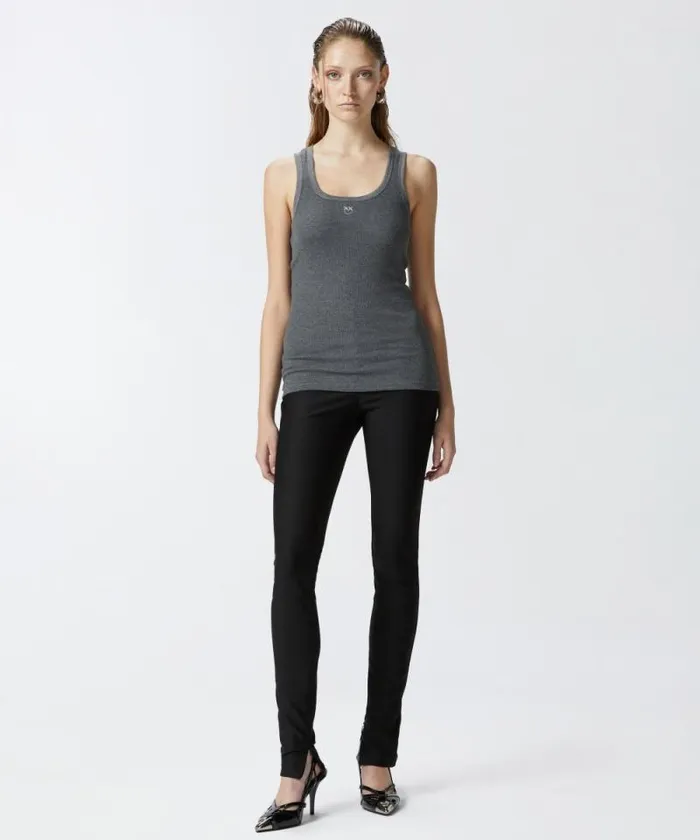Women Topwear Pinko Ribbed Vest Top With Logo Greycrow Women Topwear Pinko Ribbed Vest Top With Logo Greycrow