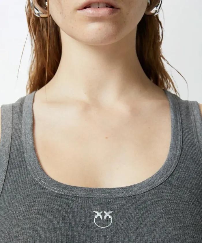 Women Topwear Pinko Ribbed Vest Top With Logo Greycrow Women Topwear Pinko Ribbed Vest Top With Logo Greycrow