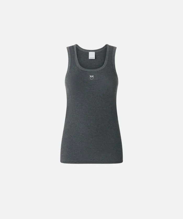 Women Topwear Pinko Ribbed Vest Top With Logo Greycrow Women Topwear Pinko Ribbed Vest Top With Logo Greycrow
