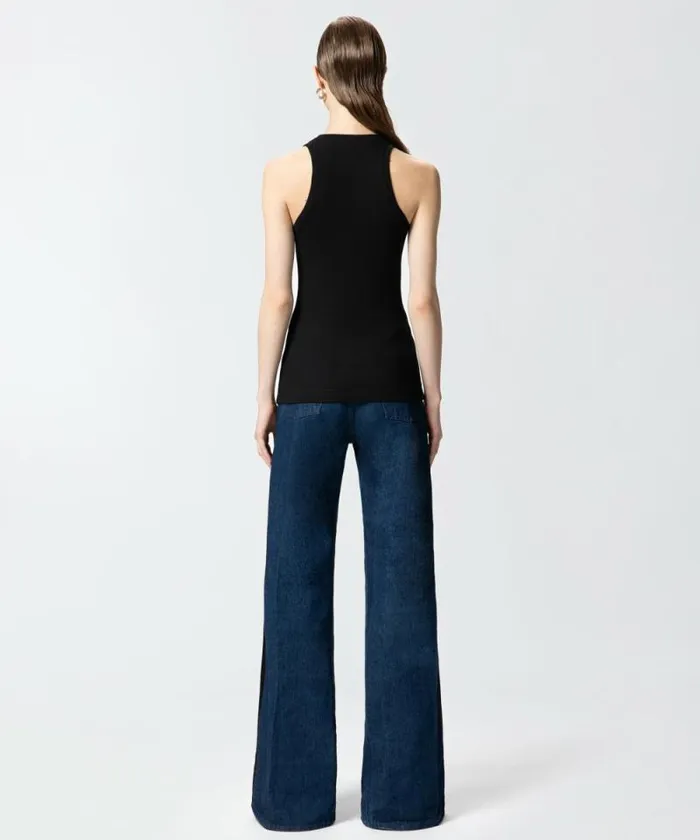 Women Topwear Pinko Ribbed Vest With PINKO Logo Limo Black Women Topwear Pinko Ribbed Vest With PINKO Logo Limo Black