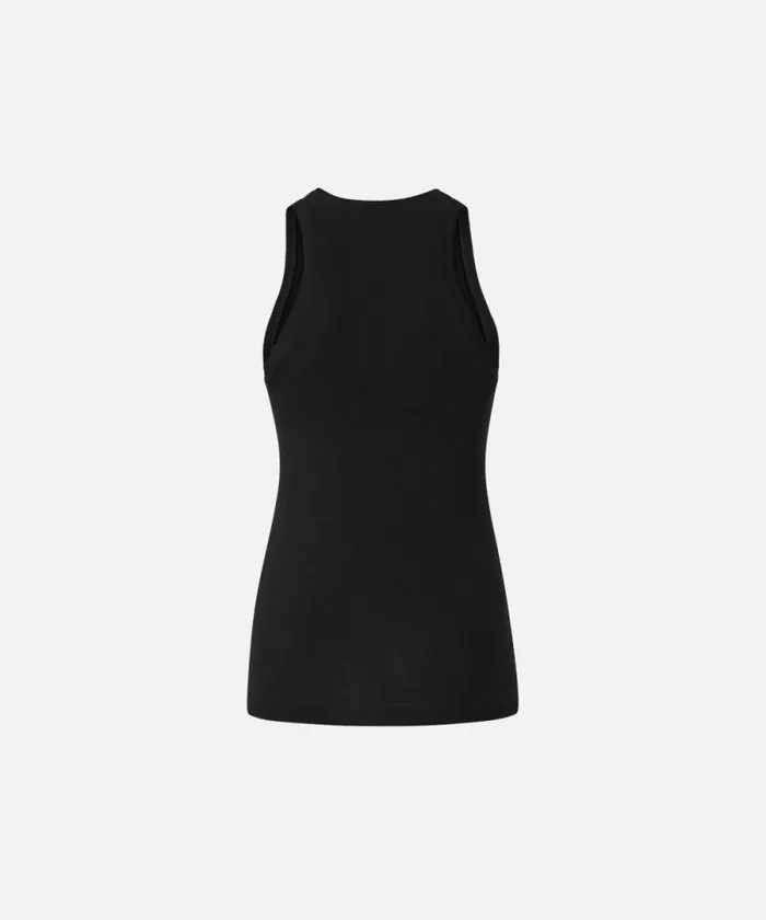 Women Topwear Pinko Ribbed Vest With PINKO Logo Limo Black Women Topwear Pinko Ribbed Vest With PINKO Logo Limo Black