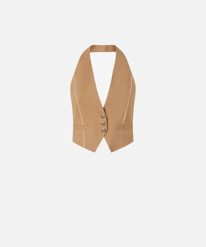 Women Topwear Pinko Short Vest With Open Back Brown 8211 Wood Thrush Women Topwear Pinko Short Vest With Open Back Brown 8211 Wood Thrush
