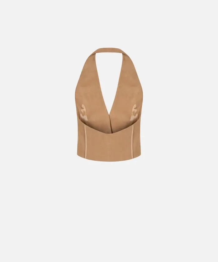 Women Topwear Pinko Short Vest With Open Back Brown 8211 Wood Thrush Women Topwear Pinko Short Vest With Open Back Brown 8211 Wood Thrush