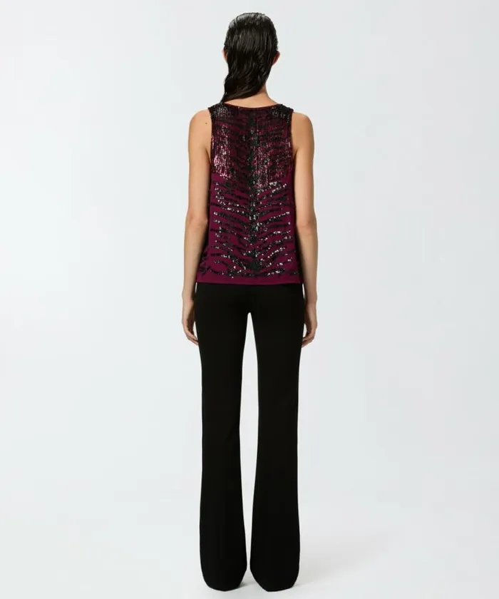 Women Topwear Pinko Top With Zebra Sequin Embroidery Burgundyblack Women Topwear Pinko Top With Zebra Sequin Embroidery Burgundyblack