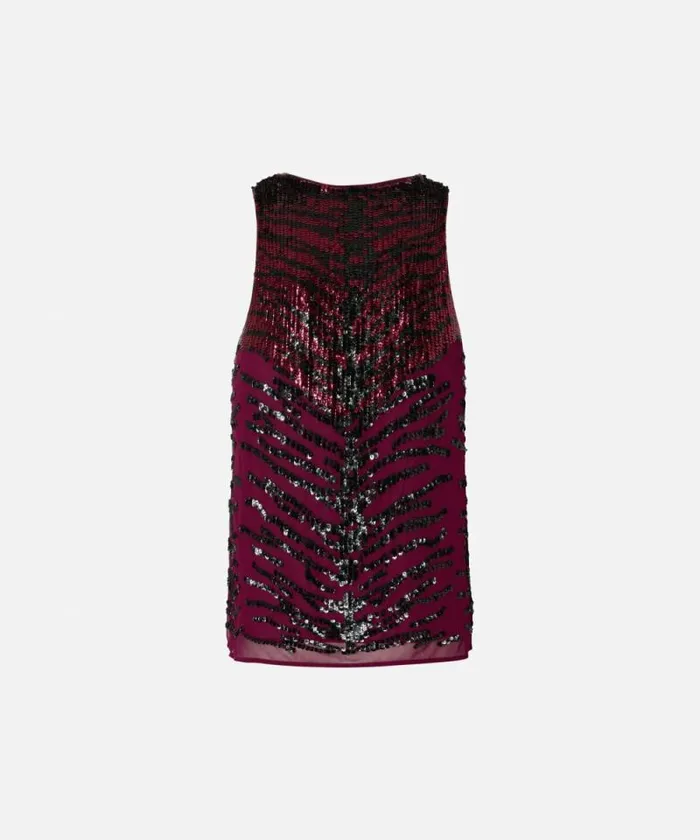 Women Topwear Pinko Top With Zebra Sequin Embroidery Burgundyblack Women Topwear Pinko Top With Zebra Sequin Embroidery Burgundyblack