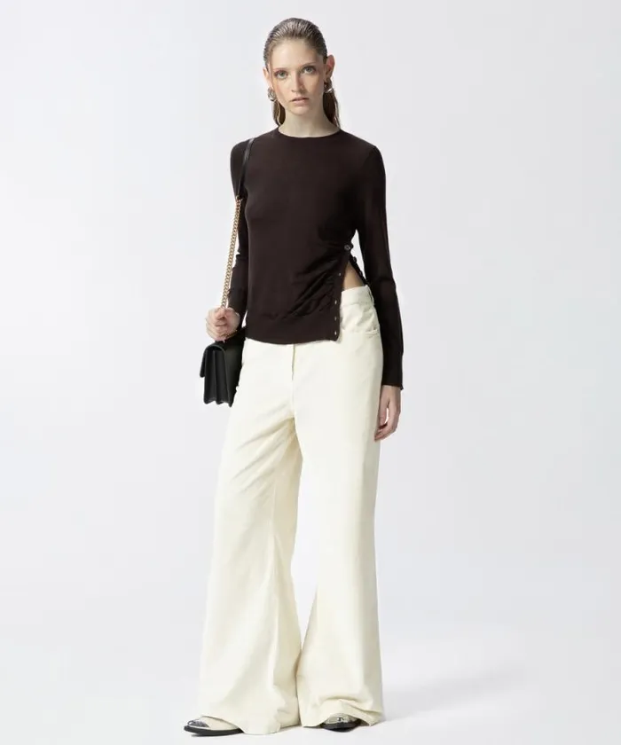 Women Trousers Pinko Corduroy Palazzo Trousers Milk White