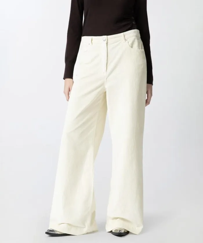 Women Trousers Pinko Corduroy Palazzo Trousers Milk White Women Trousers Pinko Corduroy Palazzo Trousers Milk White