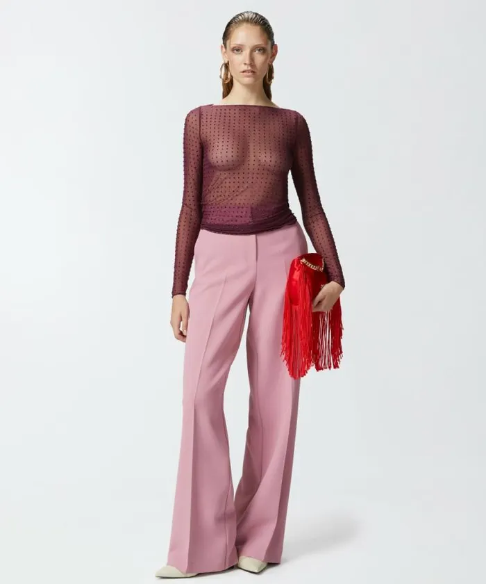 Women Trousers Pinko Elegant Palazzo Trousers In Crepe Pinkpolignac