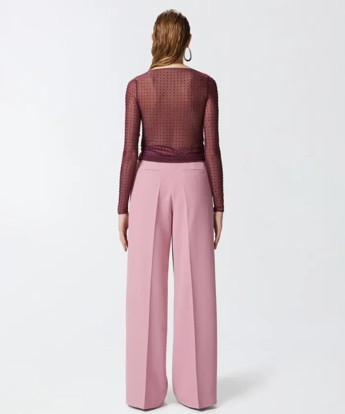 Women Trousers Pinko Elegant Palazzo Trousers In Crepe Pinkpolignac Women Trousers Pinko Elegant Palazzo Trousers In Crepe Pinkpolignac