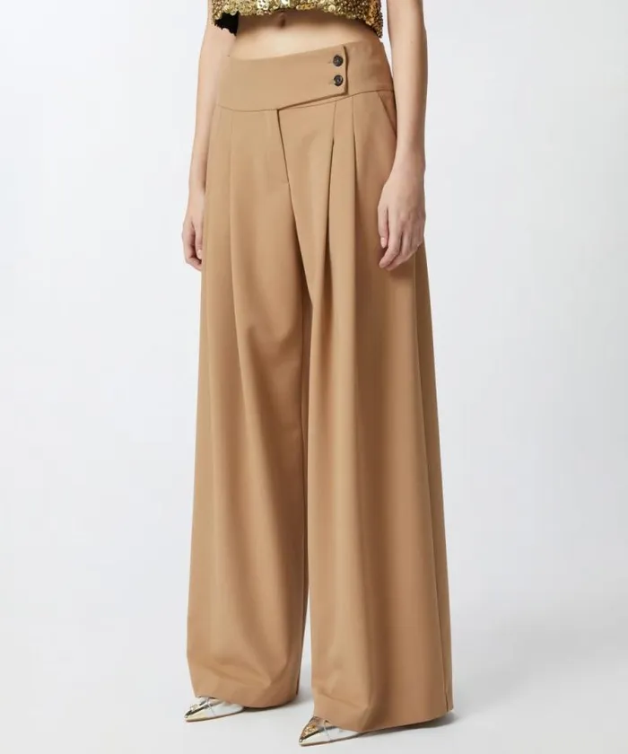 Women Trousers Pinko Elegant Wideleg Trousers With Darts Light Squirrel