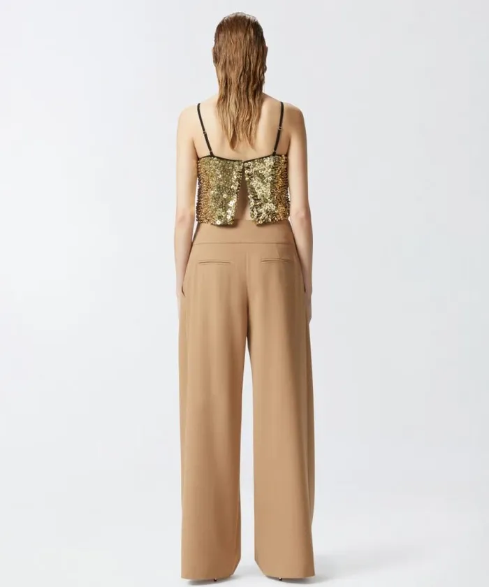 Women Trousers Pinko Elegant Wideleg Trousers With Darts Light Squirrel