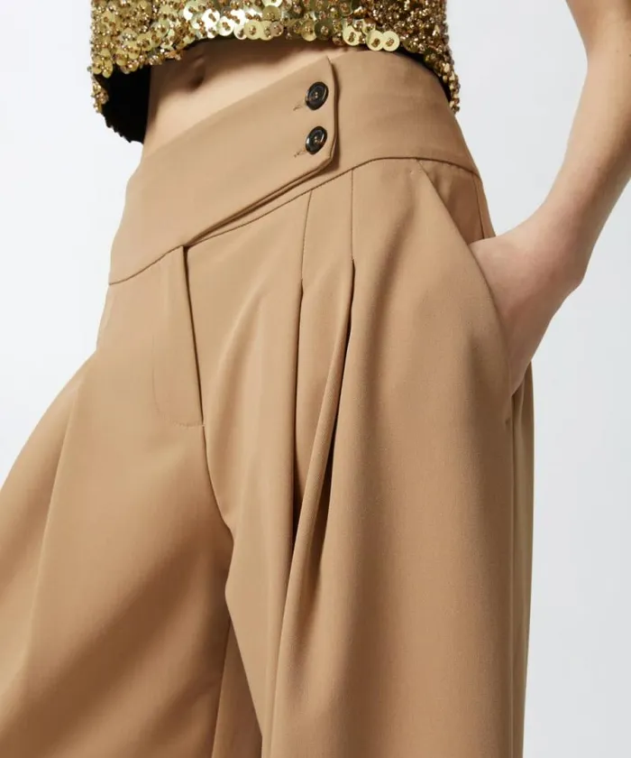 Women Trousers Pinko Elegant Wideleg Trousers With Darts Light Squirrel