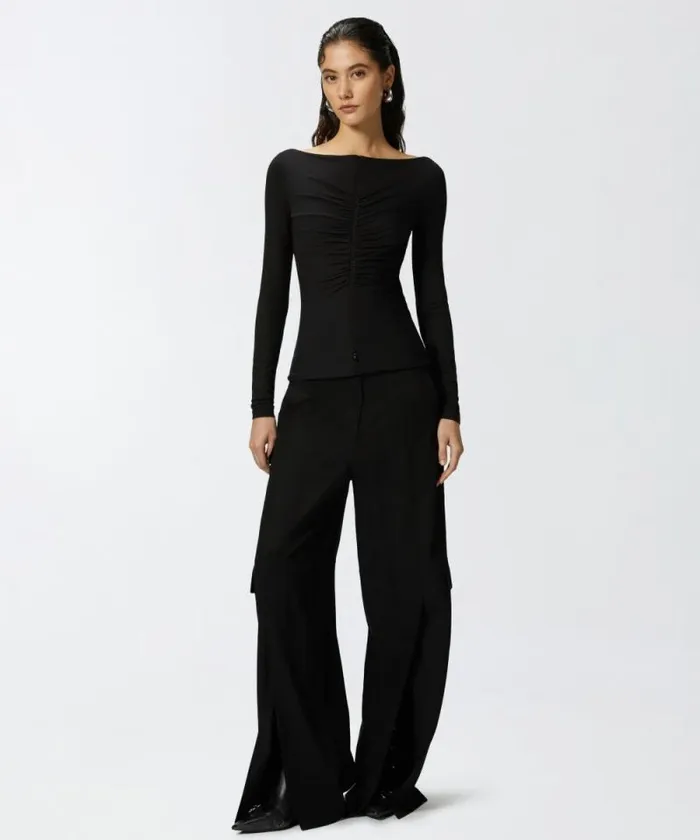 Women Trousers Pinko Flowing Wideleg Cargo Trousers Limo Black