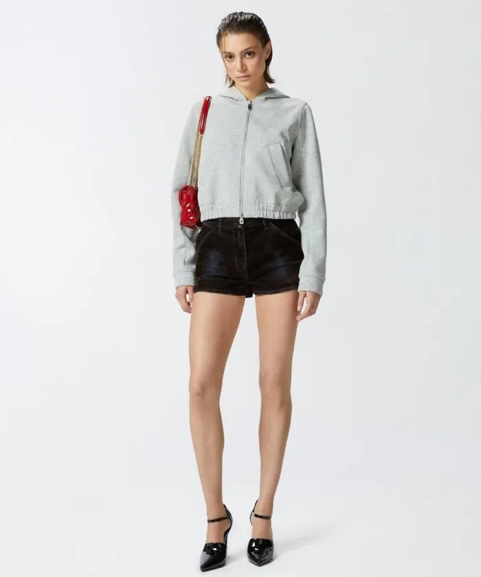 Women Trousers Pinko Slimfit Flocked Denim Shorts Deep Brown