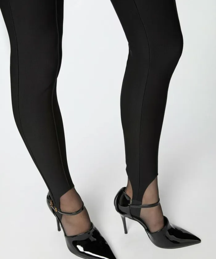 Women Trousers Pinko Slimfitting Technical Trousers With Stirrups Limo Black Women Trousers Pinko Slimfitting Technical Trousers With Stirrups Limo Black