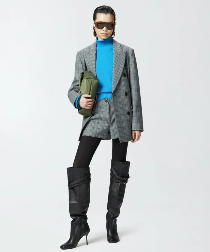 Women Trousers Pinko Wideleg Check Shorts Dark Greygrey