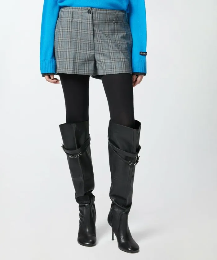 Women Trousers Pinko Wideleg Check Shorts Dark Greygrey Women Trousers Pinko Wideleg Check Shorts Dark Greygrey