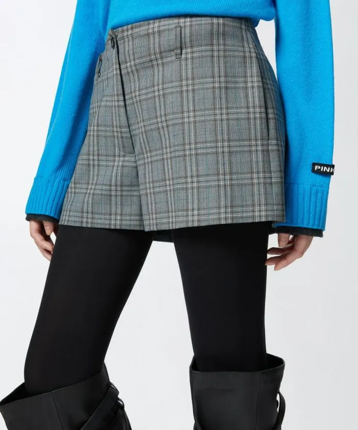 Women Trousers Pinko Wideleg Check Shorts Dark Greygrey Women Trousers Pinko Wideleg Check Shorts Dark Greygrey