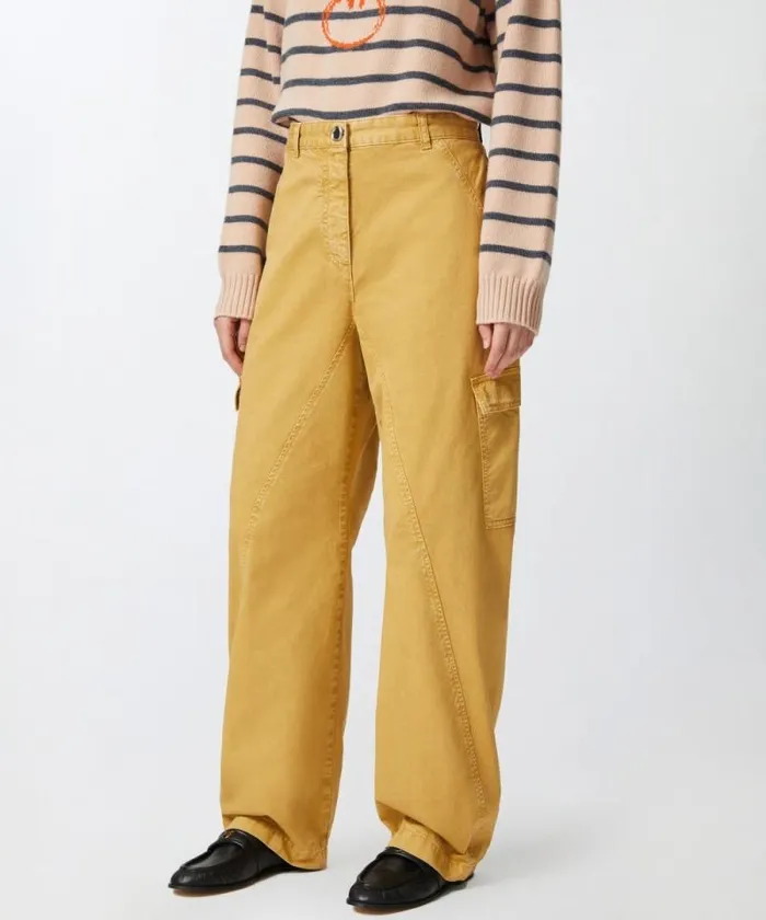 Women Trousers Pinko Wide Leg Workwear Trousers With Pockets Antelope Yellow Women Trousers Pinko Wide Leg Workwear Trousers With Pockets Antelope Yellow