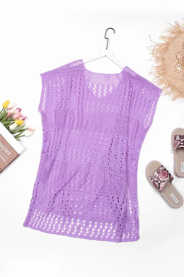 Women Tunic Cover Ups Cupshe Rachael Purple Plunge Crochet Cover Up Purple