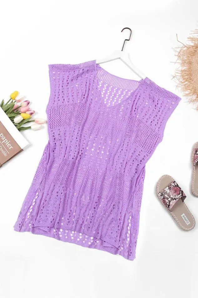 Women Tunic Cover Ups Cupshe Rachael Purple Plunge Crochet Cover Up Purple