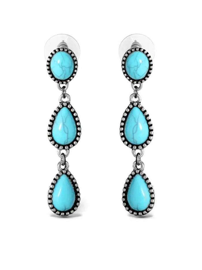 Women Turquoise Collection Jessica Simpson Three Stone Drop Earrings