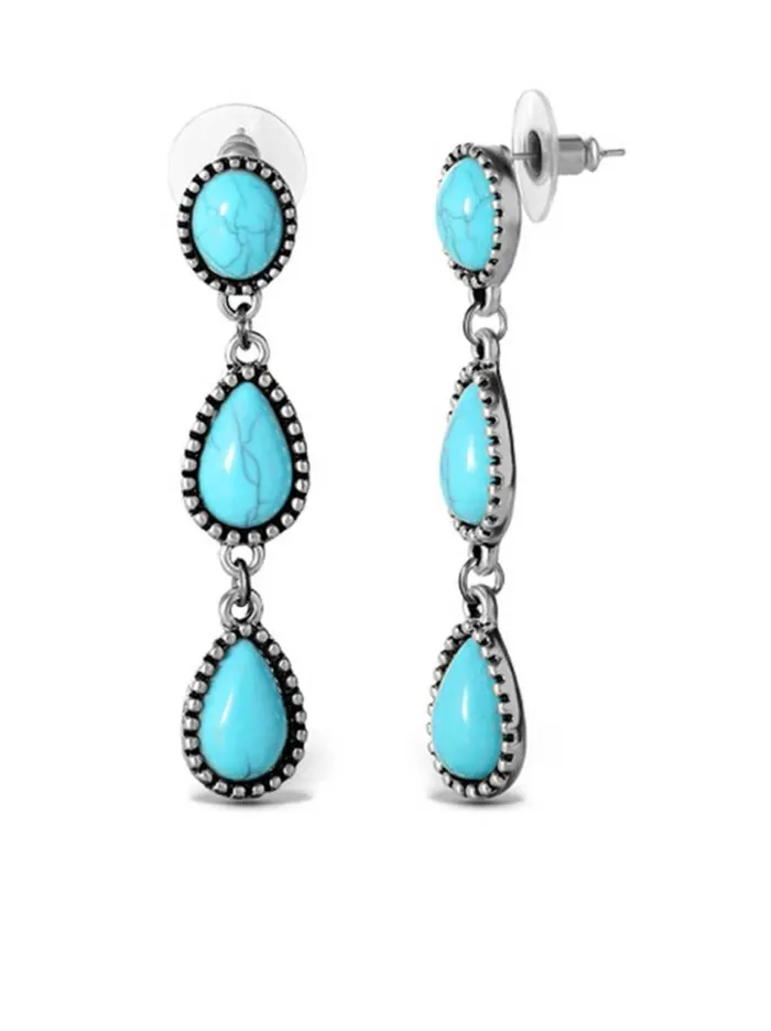 Women Turquoise Collection Jessica Simpson Three Stone Drop Earrings