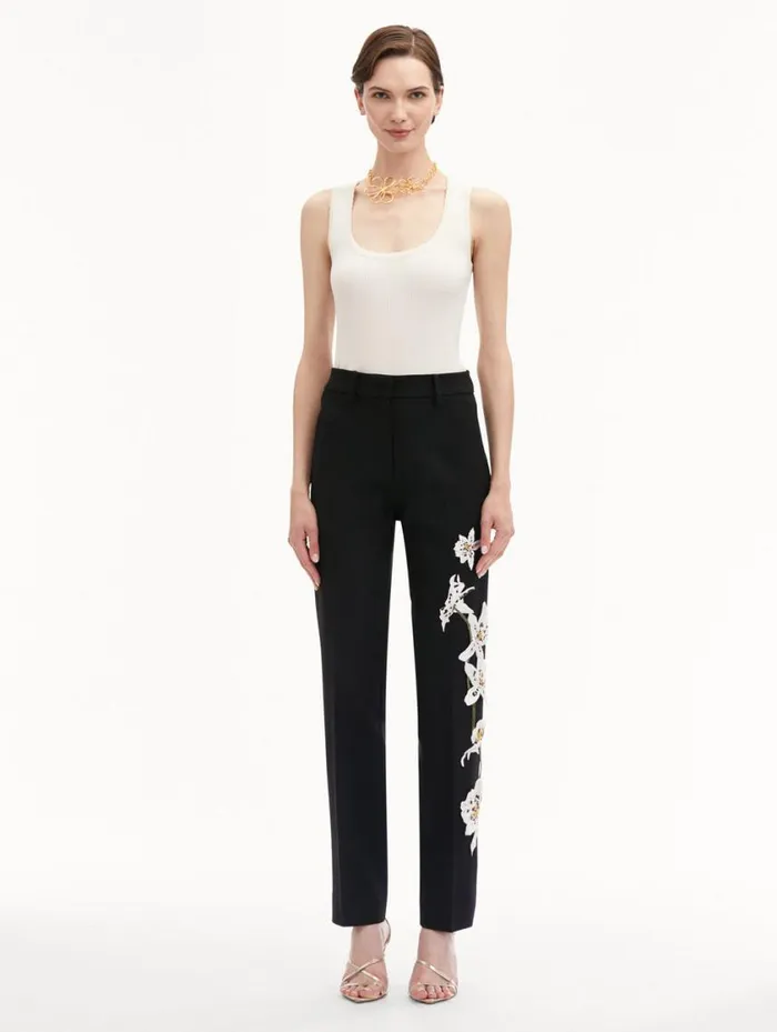 Women Watercolor Orchid Pant Black Oscar De La Renta Pants and Skirts Women Watercolor Orchid Pant Black Oscar De La Renta Pants and Skirts