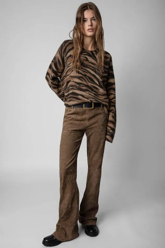Zadig and Voltaire Sweaters and Knitwear MARKUS TIGER PRINT COGNAC 8211 Women