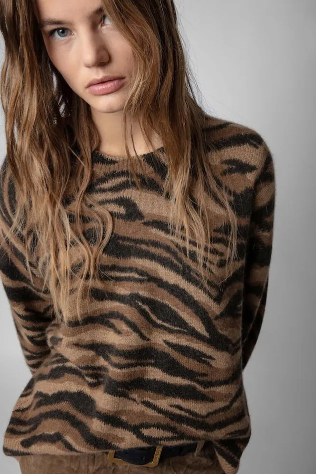 Zadig and Voltaire Sweaters and Knitwear MARKUS TIGER PRINT COGNAC 8211 Women Zadig and Voltaire Sweaters and Knitwear MARKUS TIGER PRINT COGNAC 8211 Women