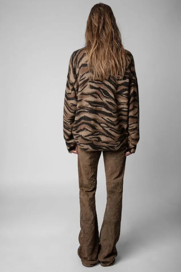Zadig and Voltaire Sweaters and Knitwear MARKUS TIGER PRINT COGNAC 8211 Women Zadig and Voltaire Sweaters and Knitwear MARKUS TIGER PRINT COGNAC 8211 Women