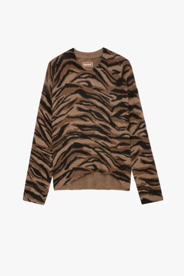 Zadig and Voltaire Sweaters and Knitwear MARKUS TIGER PRINT COGNAC 8211 Women Zadig and Voltaire Sweaters and Knitwear MARKUS TIGER PRINT COGNAC 8211 Women