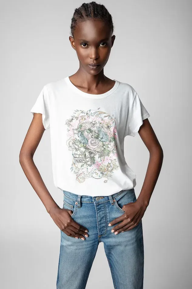 Zadig and Voltaire TShirts WOOP SKULL FLOWER WHITE 8211 Women Zadig and Voltaire TShirts WOOP SKULL FLOWER WHITE 8211 Women