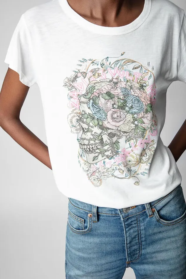 Zadig and Voltaire TShirts WOOP SKULL FLOWER WHITE 8211 Women Zadig and Voltaire TShirts WOOP SKULL FLOWER WHITE 8211 Women